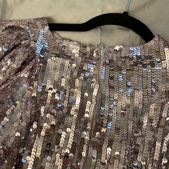 ASOS EDITION BLOUSON SLEEVE SEQUIN MIDI DRESS IN LILAC - Picture 4 of 5